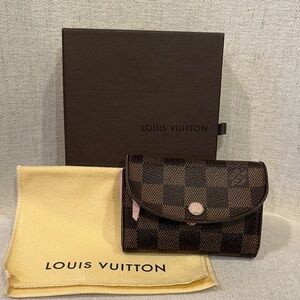 Louis Vuitton Brown Damier Ebene Wallet with Pink Trim